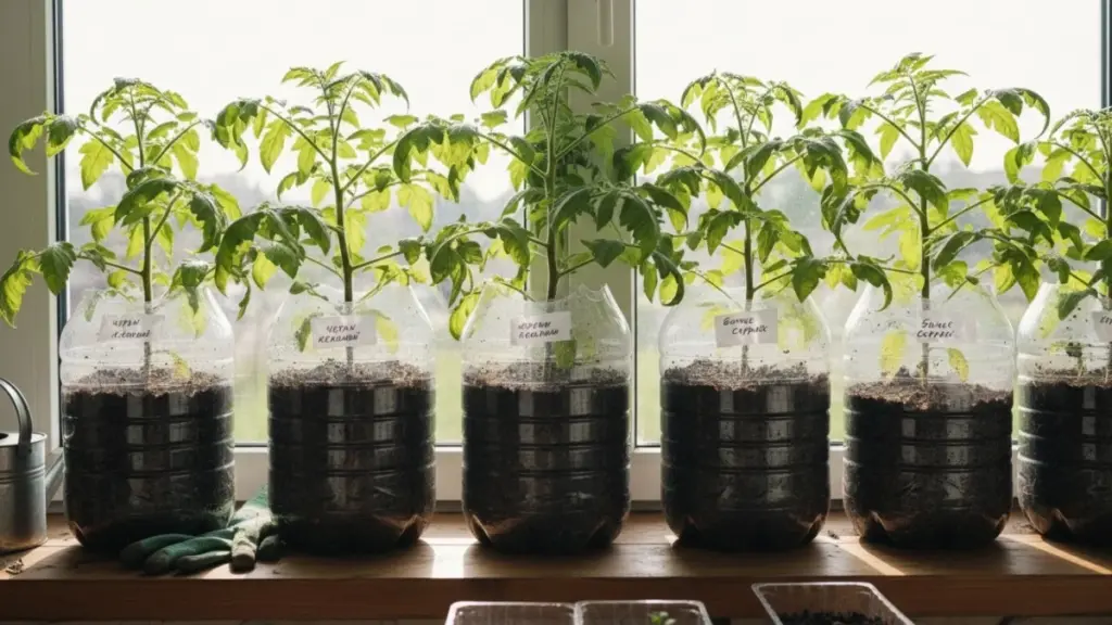 Femliters flaskor – en sparande metod för snabbare tomatplantor