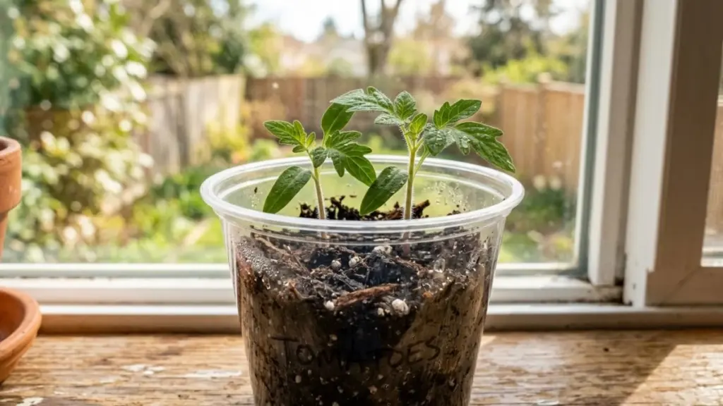 Två frön i en kopp - för kraftiga tomatplantor: bara ljus och vatten, utan omplantering eller gödning